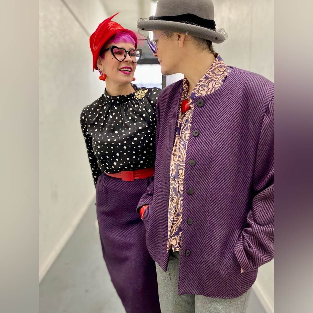 Vintage Chevron Print Blazer and Skirt Set